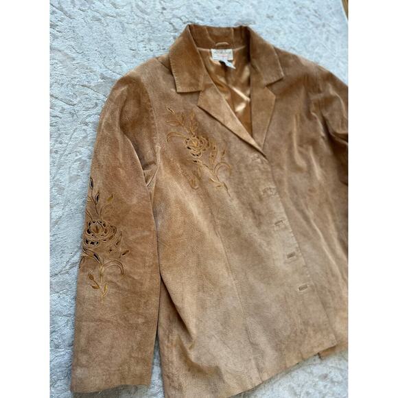 Vintage Suede Jacket Tan Brown Floral Cutout Western Boho Blazer Women’s L - Picture 10 of 10